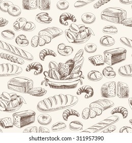 Vector bakery retro seamless pattern. Vintage Illustration. Sketch