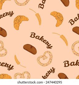 Vector bakery seamless pattern with bread and croissant. For bakery food package. EPS10