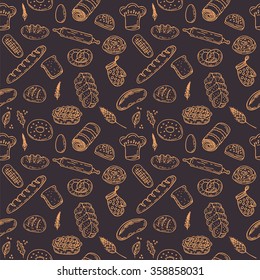 Vector bakery seamless pattern. Hand drawn collection. Vector illustration