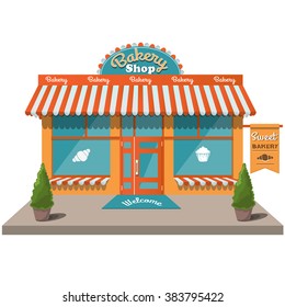 Vector bakery shop. Detached shop with a signboard