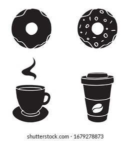 Einfache Vorlage für das Logo des Bäckereiladen mit Dänen, Kaffee und Tee. Vektorillustration Donut Symbol oder Logotype für Bäckerei, Konditorei, Konditorei, Café. Flaches Design.