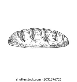 Vector Bakery Sketch. Hand Drawn Illustration of a Loaf of White Wheat Bread. Isolated.