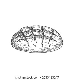 Vector Bakery Sketch. Hand Drawn Illustration of a Loaf of Sourdough Bread. Isolated.