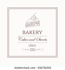 Vector bakery template with doodle hand drawn cake illustration
