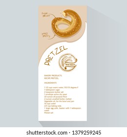 Vector bakery vertical banners. Design for grocery, bakery, dessert menu, pastry shop, recipe book, cooking manual . With place for text. Pretzel.