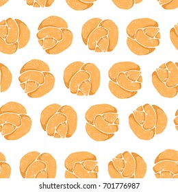 Vector baking pretzel pattern. hand drawn seamless pattern.Vintage bakery, graphic food elements isolated. 