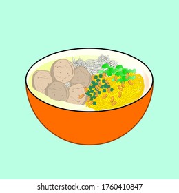 Vector of bakso a culinary from indonesia what contain noodle and meatball