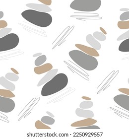 Vector balanced pebbles Seamless Pattern isolated on white background.