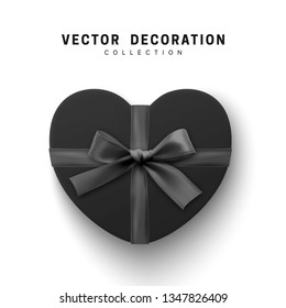 Vector Balck Gifts box. Isolated realistic gift presents in heart shape view top.