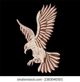 vector bald eagle flying on black background
