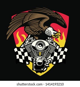 vector of bald eagle hold the motorcycle engine