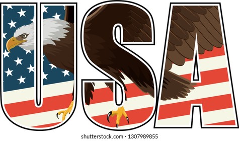 vector Bald Eagle on US flag illustration