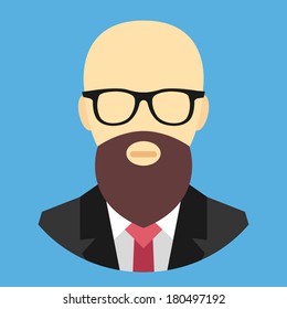 Vector Bald Man with Beard and Glasses Icon