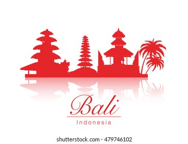 Vector Bali illustration, typo and logo with reflections - Indonesia