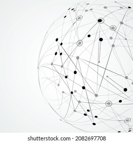 Diseño de línea abstracta de bola vectorial. Esfera con líneas y puntos conectados. Estructura de red. Concepto de macrodatos digitales