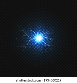 Vector ball of electricity, blast storm strike in sky or magic energy thunderbolt burst.