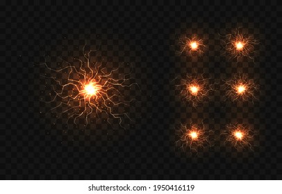 Vector ball of electricity, blast storm strike in sky or magic energy thunderbolt burst.