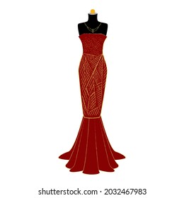 Vector of Ball Gown and long dress on mannequin. Illustration on White Background. Vector Fashion Illustration. Elegance Party Dress.