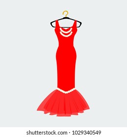 Vector of Ball Gown Long on Hanger. Illustration on White Background. Party Dress.