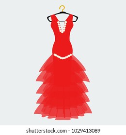 Vector of Ball Gown Long on Hanger. Illustration on White Background. Vector Fashion Illustration. Elegant Party Dress.