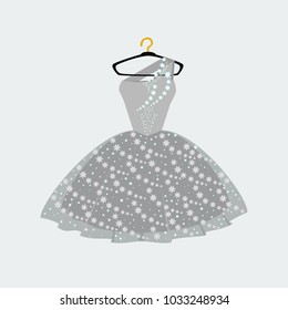 Vector of Ball Gown on Hanger. Gorgeous Silver Gown Vector. Illustration on White Background. Vector Fashion Illustration.