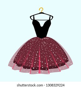 Vector ball gown on hanger. Party dress. Glamour dress isolated on white background.