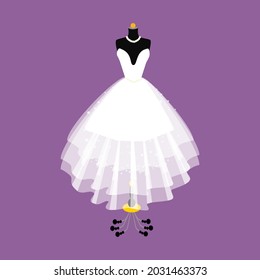 Vector of Ball Gown on Hanger. Illustration on White Background. Vector Fashion Illustration. Beautiful Wedding Dress. Elegance Party Dress.