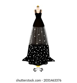 Vektorgrafik von Ball Gown on Hanger. Illustration auf weißem Hintergrund. Vektorfashion Illustration. Schönes Hochzeitskleid. Elegantes Party-Kleid.