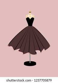 Vector of ball gown on mannequin. Illustration on pink background. Vector fashion illustration.