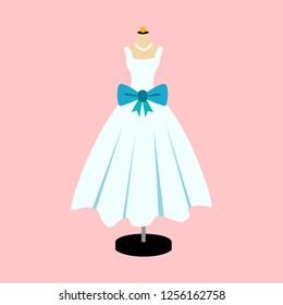 Vector Of Ball Gown on Mannequin. Illustration on Pink Background. Blue Dress.