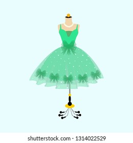 Vector of ball gown on mannequin. Beautiful ball dress. Illustration isolated on white background.