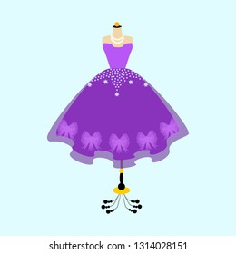 Vector of ball gown on mannequin. Beautiful ball dress. Illustration isolated on white background.