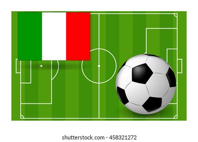 vector ball with Italy flag on the background of a football field