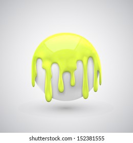 Vector ball with paint drops. Yellow
