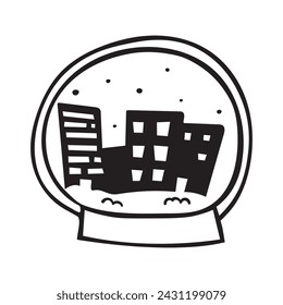 Vector ball with snow inside. Hand drawn illustration, element for design. Drawing concept from spot and line on isolated background. EPS10
