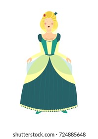 Vector ballerina flat princess or queen, wooden retro toy from Russian ballet, isolated on white.
