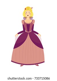 Vector ballerina flat princess or queen, wooden retro toy from Russian ballet, isolated on white.