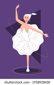 Vector ballerina on one leg in shadow of sharp lines style