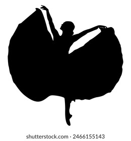 vector ballerina silhouette isolated over white.Dancing flowing ballerina silhouette eps10 graphic vector icon isolated over white background.beautiful dancing women vector symbol element for design.