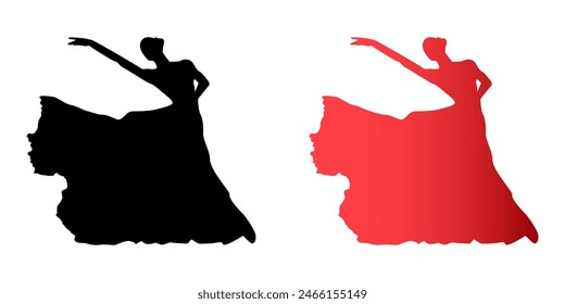 vector ballerina silhouette isolated over white.Dancing flowing ballerina silhouette eps10 graphic vector icon isolated over white background.beautiful dancing women vector symbol element for design.