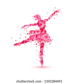 Vector ballerina silhouette of pink rose petals