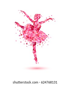 Vector ballerina silhouette of pink rose petals