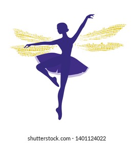 Vector ballet dancer silhouette of a dancing ballerina dancer in pointe dress isolated on white cartoon beautiful stylish logo for a dance school flat icon, print for fabric and t-shirts, sticker eps