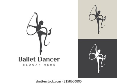 vector ballet dancer silhouette logo design  isolated on white background. Young dancing woman. Beautiful ballerina worth the full height