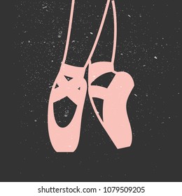 Vector ballet flat illustrations pink pointe shoe isolated on dark background