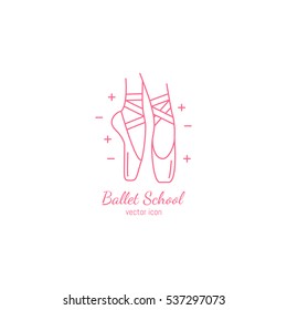 Vector ballet icon in trendy linear style. Pink pointe shoe isolated on white background