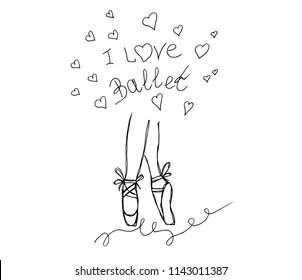 Vector ballet line icon pointe shoe isolated on white background. Sketch silhouette hand drawn pointes shoes. 