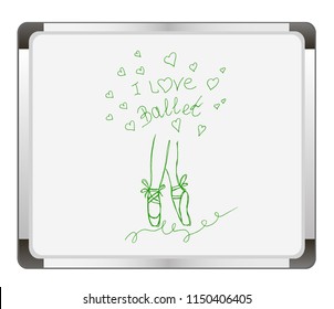 Vector ballet line icon pointe shoe isolated on flip chart background. Sketch silhouette hand drawn pointes shoes. 