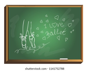 Vector ballet line icon pointed shoe isolated on chalkboard. Sketch silhouette hand drawn pointed shoes. 