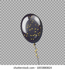 Vector Balloon. Black 3d ballon isolated on transparent background. Transparent latex ball. Holiday festive design element.